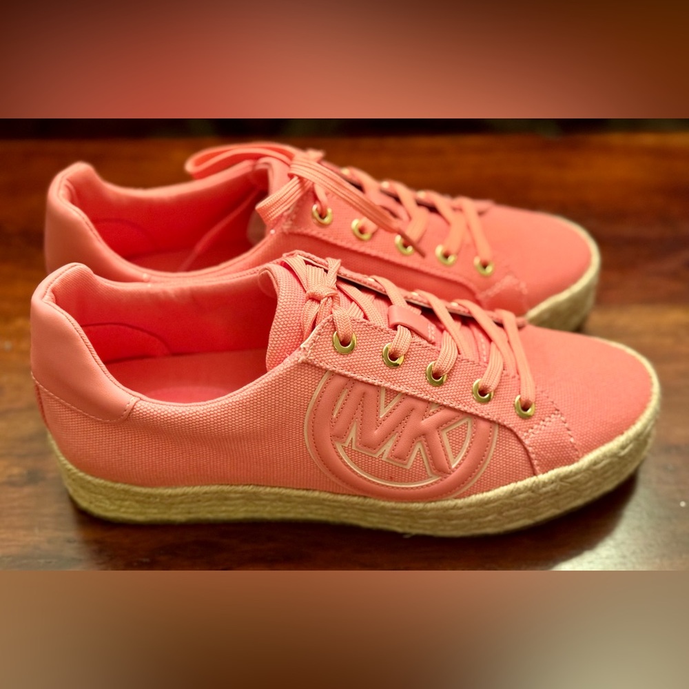 Michael Kors Poppy Espadrille Lace-Up Canvas Sneaker Tea Rose/Pink Nib - Picture 2 of 7